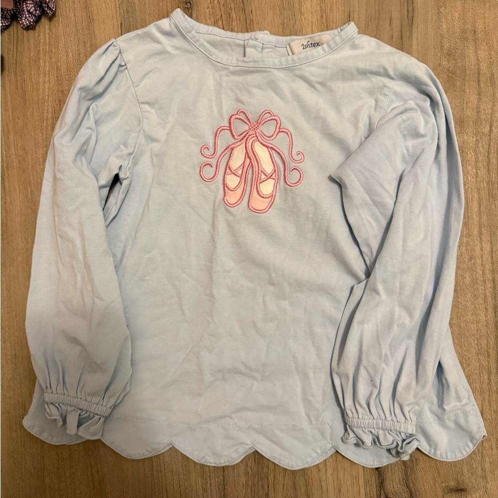 Light Blue Kids Long Sleeve Shirt with Pink Embroidery